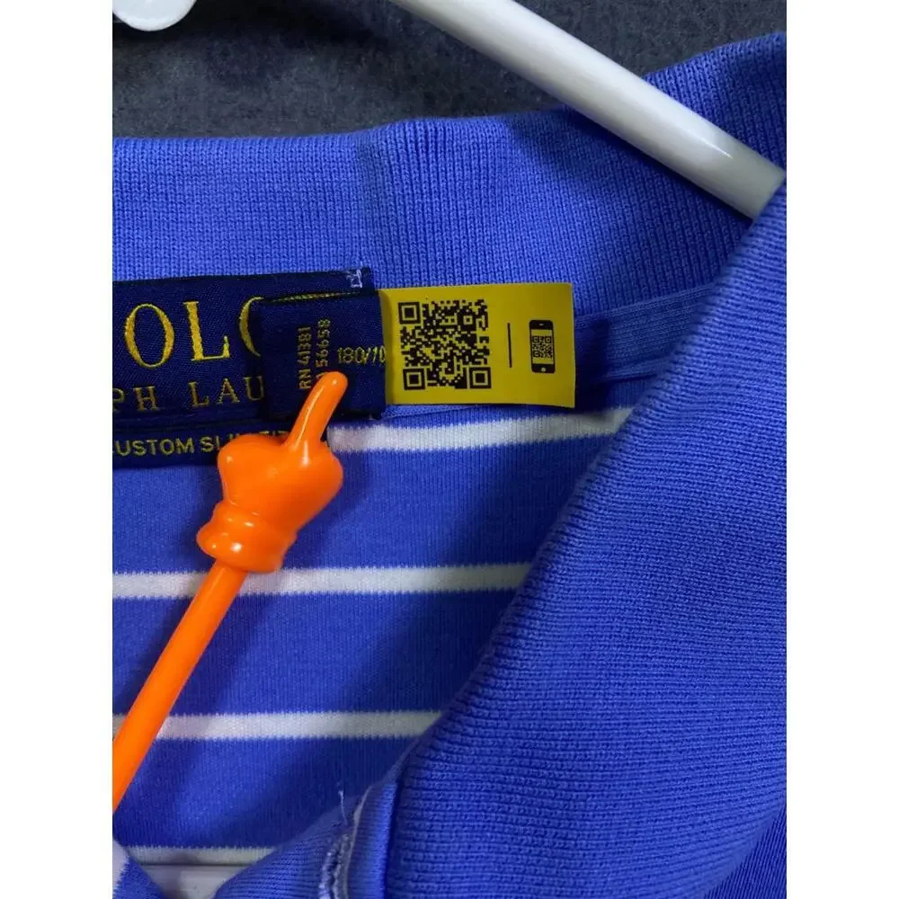 Polo Ralph Lauren Custom Fit 22x24.5 Golf Shirt Men’s Size L Blue White Stripes